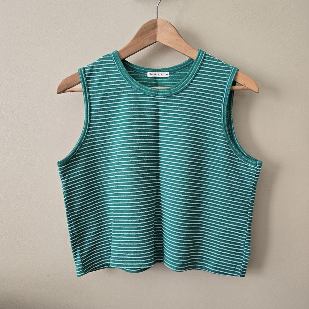 Marine Layer Jade Green Lydia Striped Tank Top XS